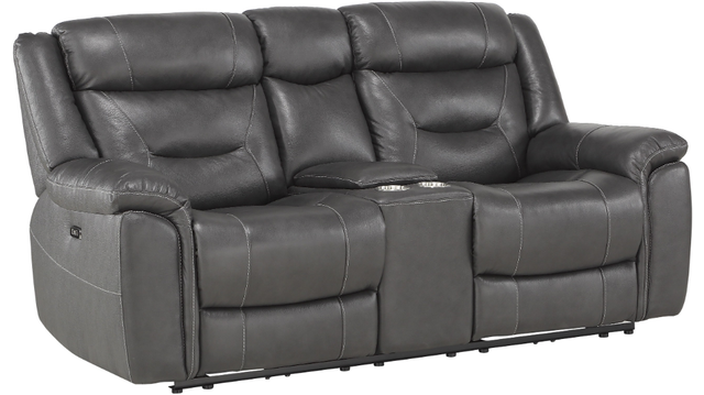 Homelegance® Kennett Dark Gray Power Double Reclining Loveseat with Center Console and USB Ports-0
