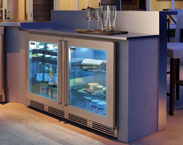 Under-Counter Beverage Fridge in a Modern Home Bar