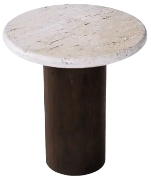 Moe's Home Collection Landon Beige Travertine Accent Table with Mango Wood Legs-0