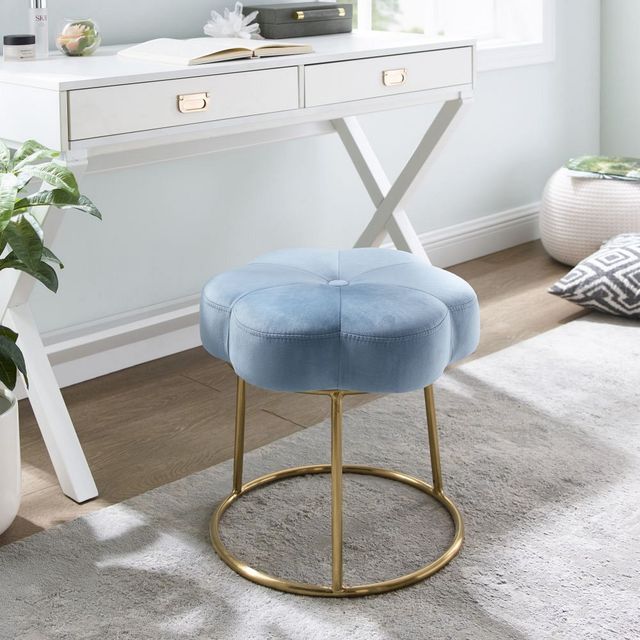 Linon Flower Blue Vanity Stool-1