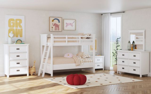 Elements International Hampton Kids White Twin/Twin Youth Loft Bed with Ladder-1