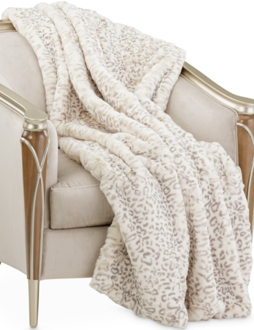 Michael Amini Snow Leopard Natural Faux Fur Throw Lacks Furniture Brownsville Laredo McAllen Alice Corpus Christi Harlingen Rio Grande City Victoria Pharr TX