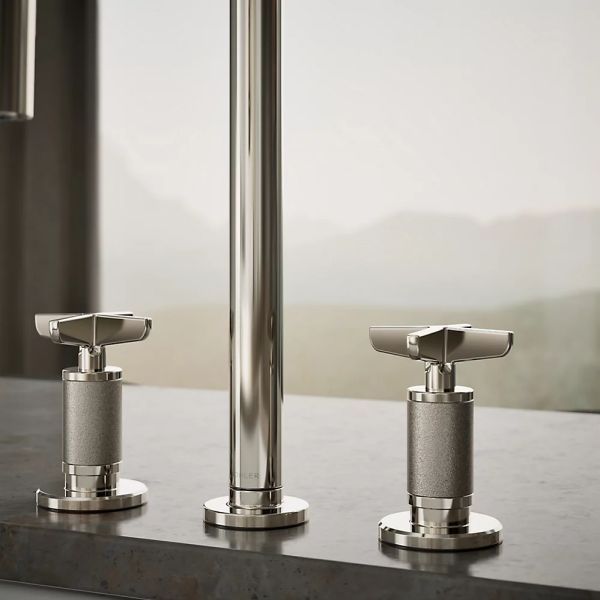 KOHLER® Billet® Vibrant Polished Nickel Kitchen Sink Faucet with 2-Function Sprayhead and Cross Handles-4