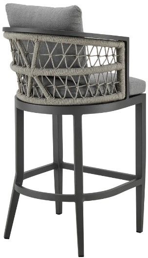 Armen Living Zella Gray/Light Gray Rope/Metal Outdoor Bar Stool with Cushions-2