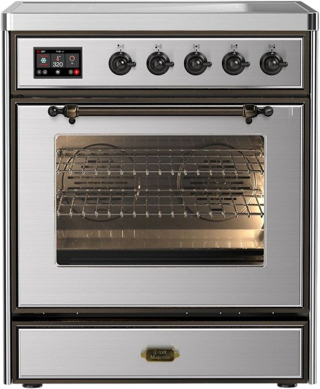 Ilve® Majestic III 30" Stainless Steel Pro Style Induction Range with Triple Glass Door and Burnished Trim-0