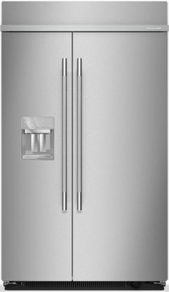 KitchenAid® 48" 29.4 Cu. Ft. PrintShield™ Stainless Steel Counter Depth Side-by-Side Refrigerator features Exterior Water and Ice Dispenser with Measured Fill