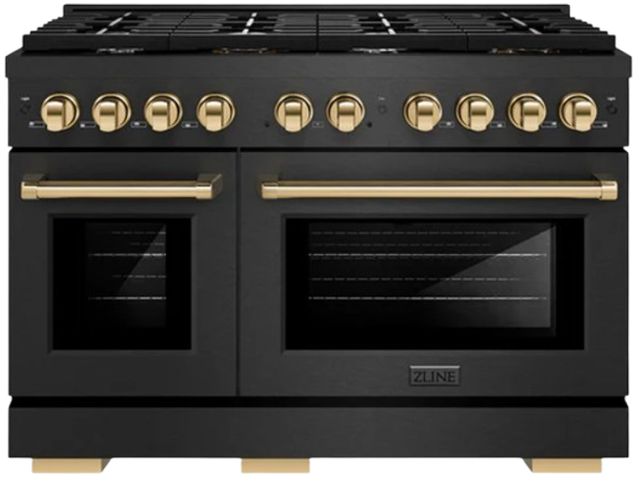 ZLINE Autograph Edition Paramount 48" 6.7 cu. ft. Black Satin Stainless Steel Dual Fuel Range with Polished Gold Accents-0