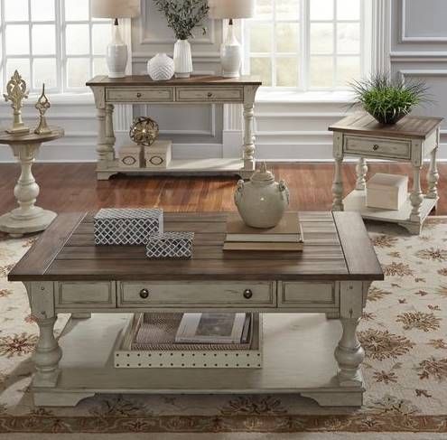 Liberty Furniture Morgan Creek 3-Piece Tobacco Occasion Table with Antique White Base