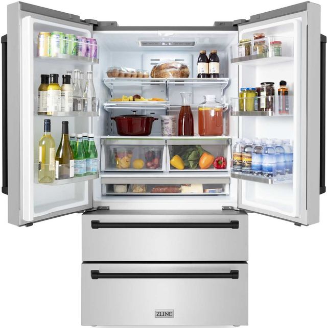 ZLINE Autograph Edition 36" 22.5 Cu. Ft. Fingerprint Resistant Stainless Steel Counter Depth French Door Refrigerator with Ice Maker and Matte Black Traditional Handles-2
