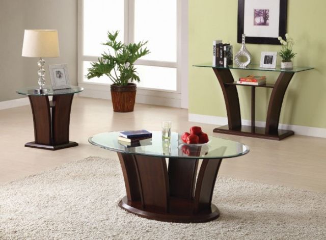 Furniture of America® Manhattan IV Glass Top End Table with Brown Cherry Base -1