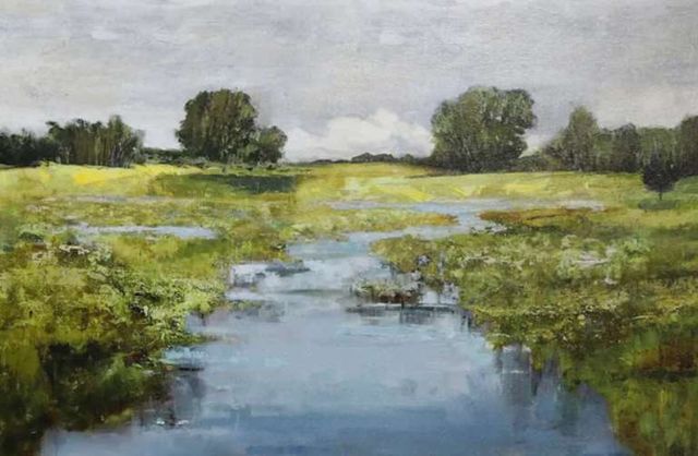 StyleCraft Waterway Meander Gold/Gray/Green/Light Blue Wall Art-1