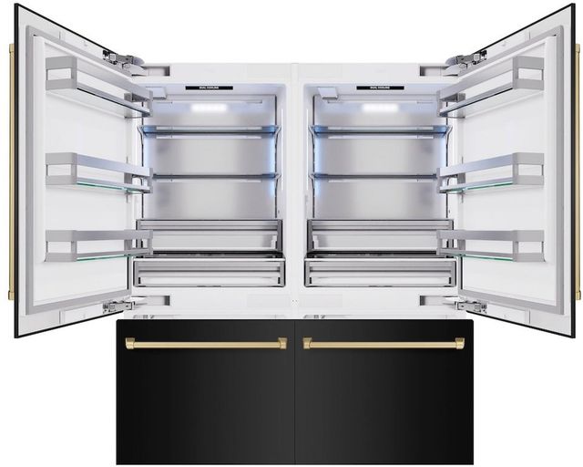 ZLINE Autograph Edition 72" 39.6 Cu. Ft. Black Stainless Steel Built-In French Door Refrigerator with Water Dispensers, Ice Makers, and Champagne Bronze Accents-2