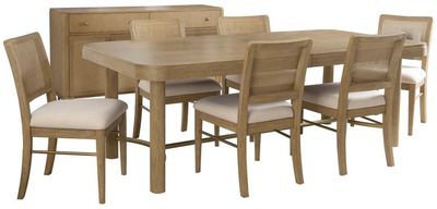 Front view of the Coaster® Arini 7-Piece Cream/Sand Wash Extension Leaf Dining Table Set