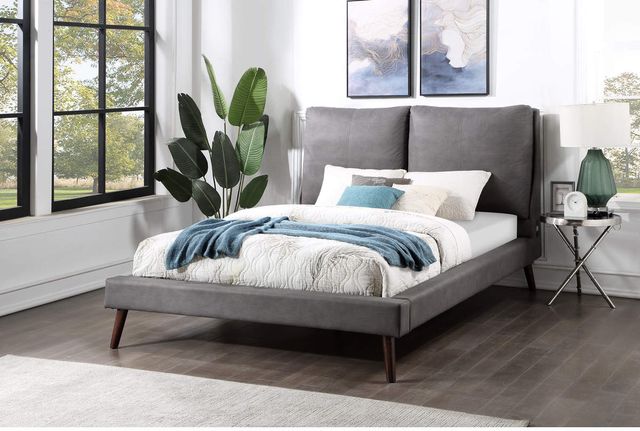 Mazin Furniture Hadley Grey Queen Platform Upholstered Bed with 2 USB Charging Ports-3