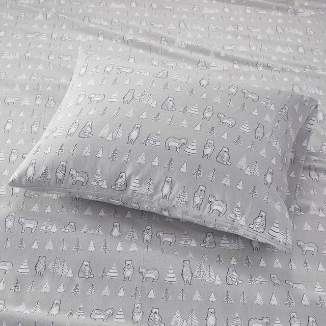 Olliix by True North by Sleep Philosophy Cozy Flannel Bear Twin Extra Large Cotton Printed Sheet Set-2