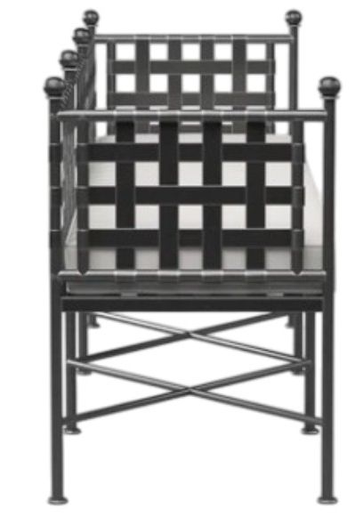 Sunset West Provence Century Pewter Antique Wrought Iron Outdoor Bench with Canvas Flax Cushion-2