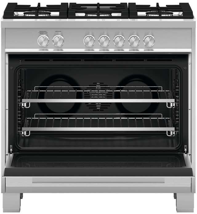 Fisher & Paykel 36" Brushed Stainless Steel with Black Glass Pro Style Natural Gas Range-1