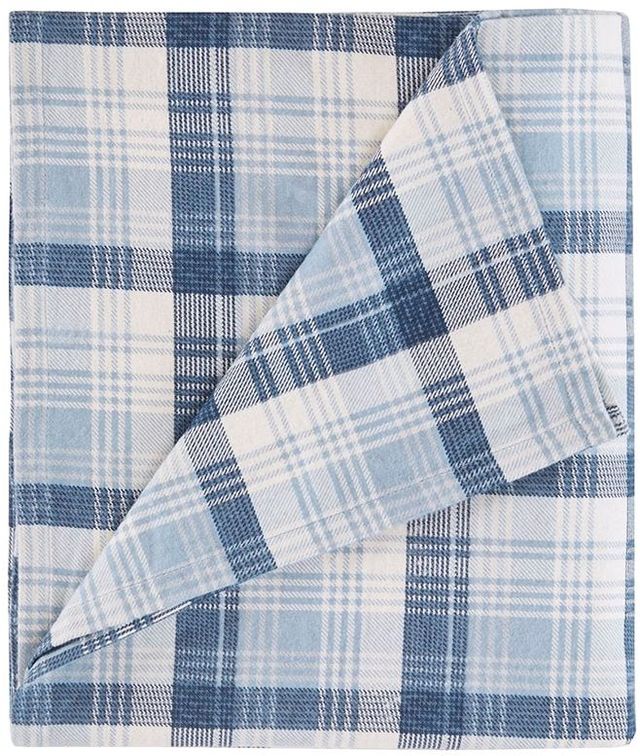 Olliix by Woolrich Blue Plaid California King Flannel Cotton Sheet Set-1