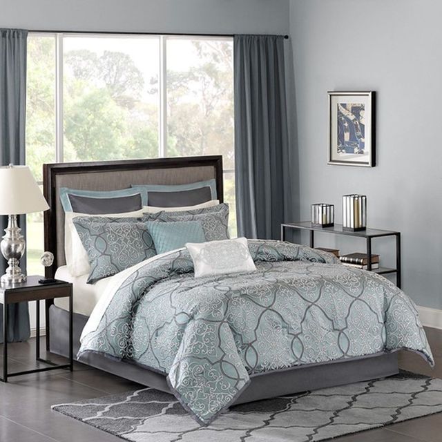 Olliix by Madison Park Lavine 12 Piece Blue California King Complete Bed Set-0