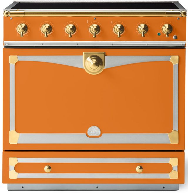 La Cornue CornuFé 90 Albertine 36" Quintessential Orange Pro Style Induction Range with Brushed Brass Trim-0