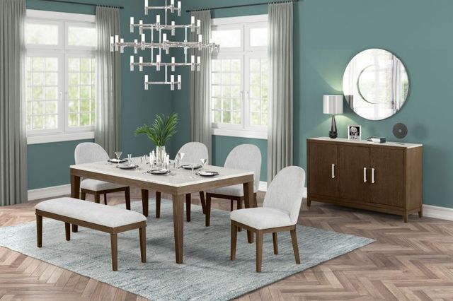 New Classic® Home Furnishings Essence White Marble Table Top with Brown Base-2