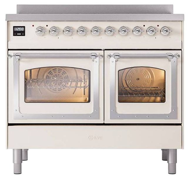 Ilve® Nostalgie II Noblesse 40'' Antique White Pro Style Induction Range with Chrome Trim-1