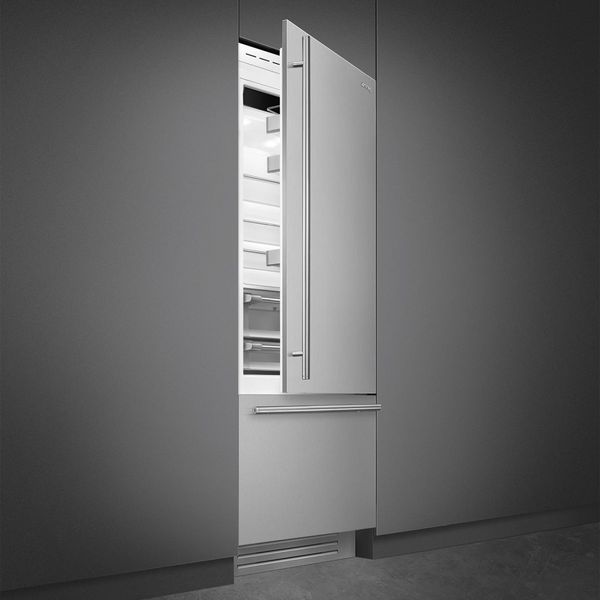 Smeg 30 in. 14.7 Cu. Ft. Stainless Steel Built In Counter Depth Bottom Freezer Refrigerator