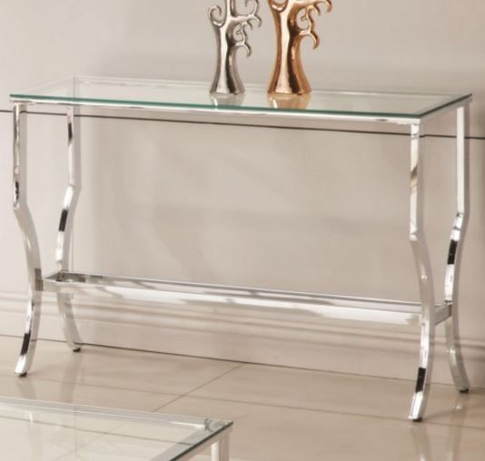 Coaster® Saide Glass Top Chrome Rectangular Sofa Table with Mirrored Shelf-1