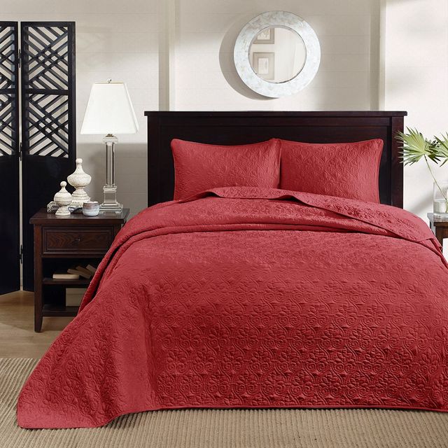 Olliix by Madison Park Red King Quebec Reversible Bedspread Set-2