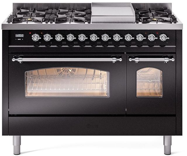 Ilve® Nostalgie II Series 48" Glossy Black Pro Style Dual Fuel Range-0