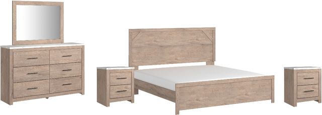 Signature Design by Ashley® Senniberg 5-Piece Light Brown/White King Panel Bed Set-0