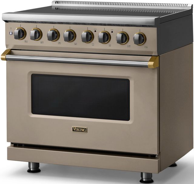 Viking® 5 Series 36" Nantucket Pro Style Induction Range with Brushed Brass Trim-2