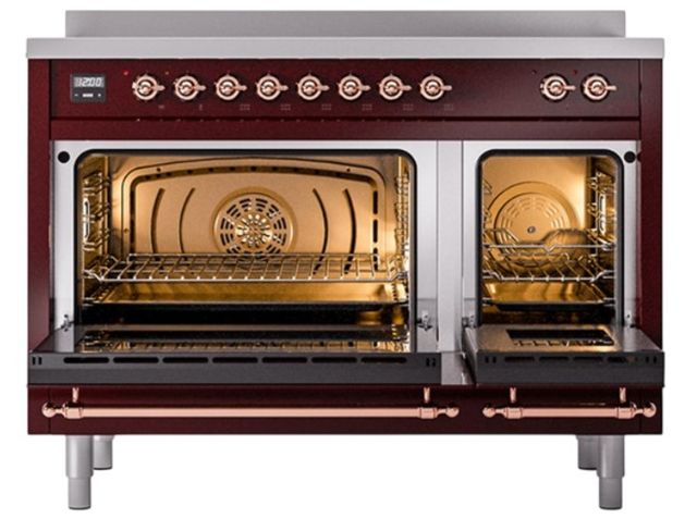 Ilve® Nostalgie II Noblesse 48'' Burgundy Pro Style Induction Range with Copper Trim-1