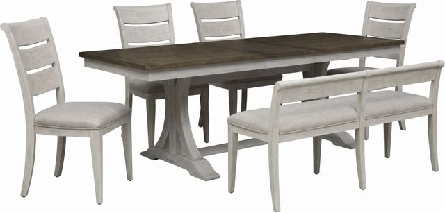 Liberty Furniture Farmhouse Reimagined 6-Piece Antique White/Chestnut Trestle Dining Set-0