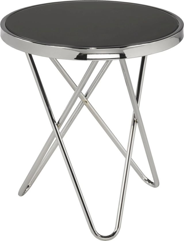 Brassex Inc. Frosted Glass Top Accent Table with Silver Hairpin Legs-0