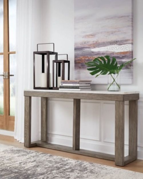 Signature Design by Ashley® Loyaska Ivory Sofa Table with Brown Base -6