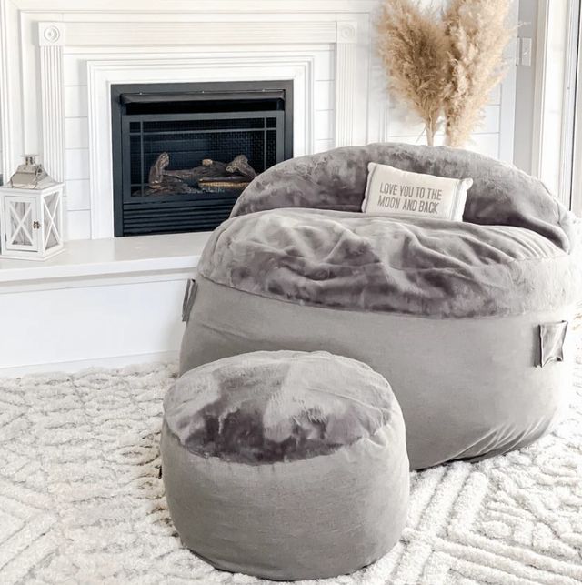 CordaRoy's® Nest Charcoal Bunny Fur Pouf Footstool-2