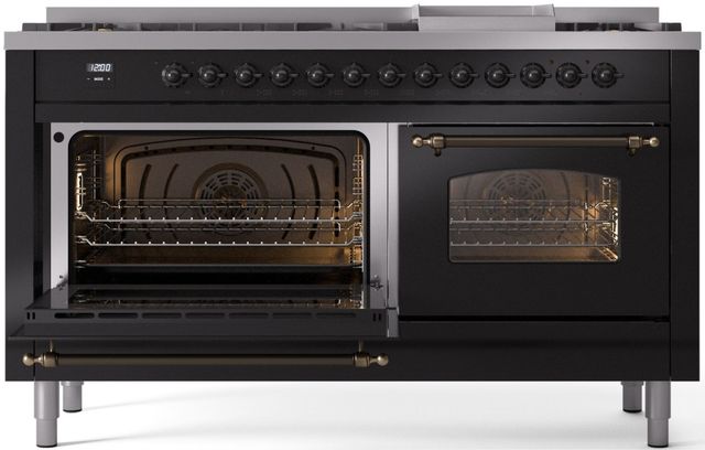 Ilve® Nostalgie II Series 60" Glossy Black Pro Style Dual Fuel Range-2