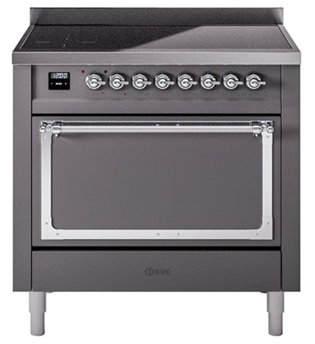 Ilve® Nostalgie II Noblesse 36'' Graphite Matte Pro Style Induction Range with Chrome Trim-0