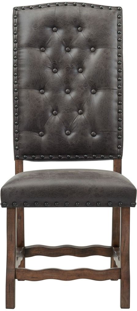 Elements International Gramercy Gray/Walnut Upholstered Curved Leg Side Chair-1