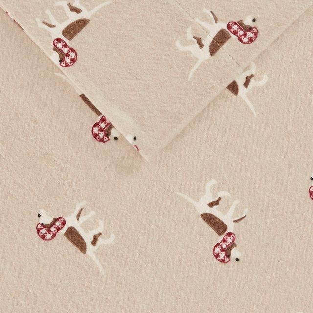 Olliix by Woolrich Tan Dog California King Flannel Cotton Sheet Set-2
