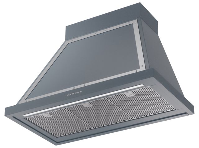 Ilve® Nostalgie II Noblesse 36'' Blue Gray Wall Mounted Range Hood with Chrome Trim-1