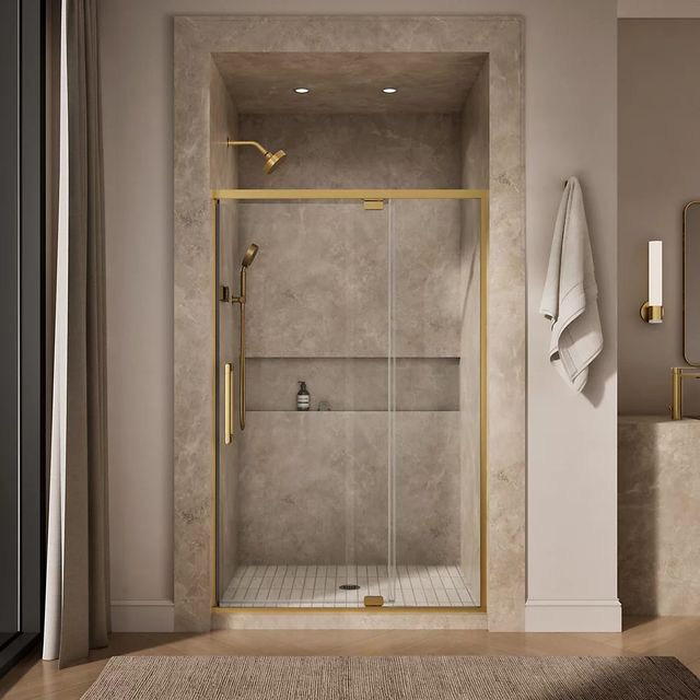 KOHLER Statement™ Vibrant Brushed Moderne Brass 76" x 48" - 54" Pivot Shower Door-3