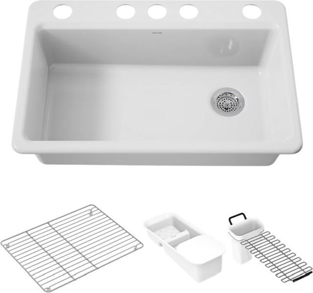 KOHLER® Riverby® White 33" Undermount Single-Bowl Workstation Kitchen Sink-0