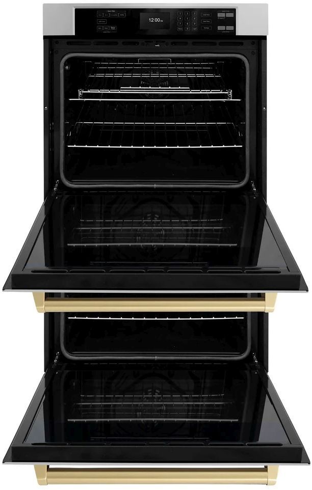 ZLINE Autograph Edition Professional 30" Stainless Steel Double Electric Wall Oven with Champagne Bronze Accents-2