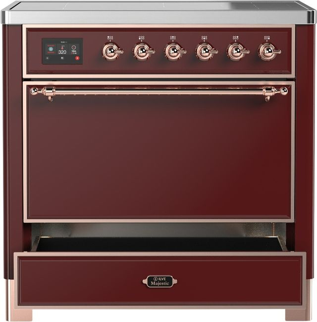 Ilve® Majestic III 36" Burgundy Pro Style Induction Range with Solid Door and Copper Trim-3