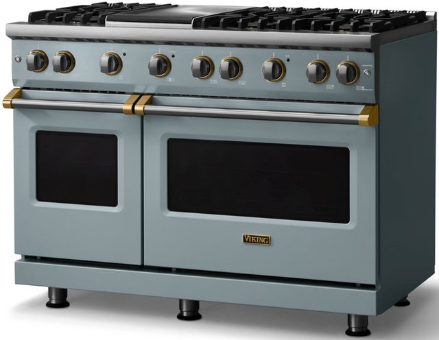 Viking® 5 Series 48" Novembery Sky Pro Style Gas (LP) Range with Brushed Brass Trim-2