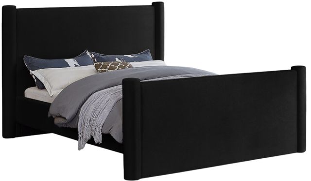Meridian Furniture Elias Black Velvet Full Upholstered Panel Bed-0