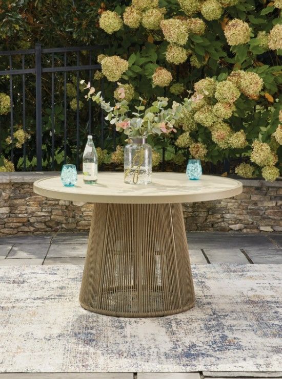 Signature Design by Ashley® Ocean Park Beige Aluminum Outdoor Dining Table-1