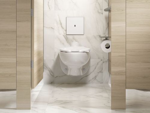 KOHLER® Mach Flex™ White/Vibrant Brushed Nickel Glass Faceplate for Concealed Touchless Toilet Flushometer, Dual-Flush (1.1 / 1.6 Gpf)-1